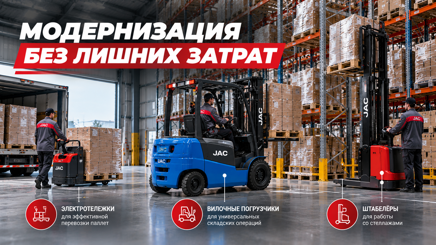 Модернизация склада с использованием электротележек, штабелёров и вилочных погрузчиков JAC